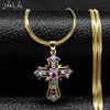 Vintage Shiny Zircon Jesus Cross Religious Amulet Necklace Women Stainless Steel Clavicle Snake Chain Choker Necklaces Jewelry - Image 1