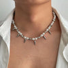KunJoe Punk Imitation Pearl Rivet Choker Necklace for Men Irregular Silver Color Ccb Beaded Neck Chain Male Jewelry Gift - Image 1