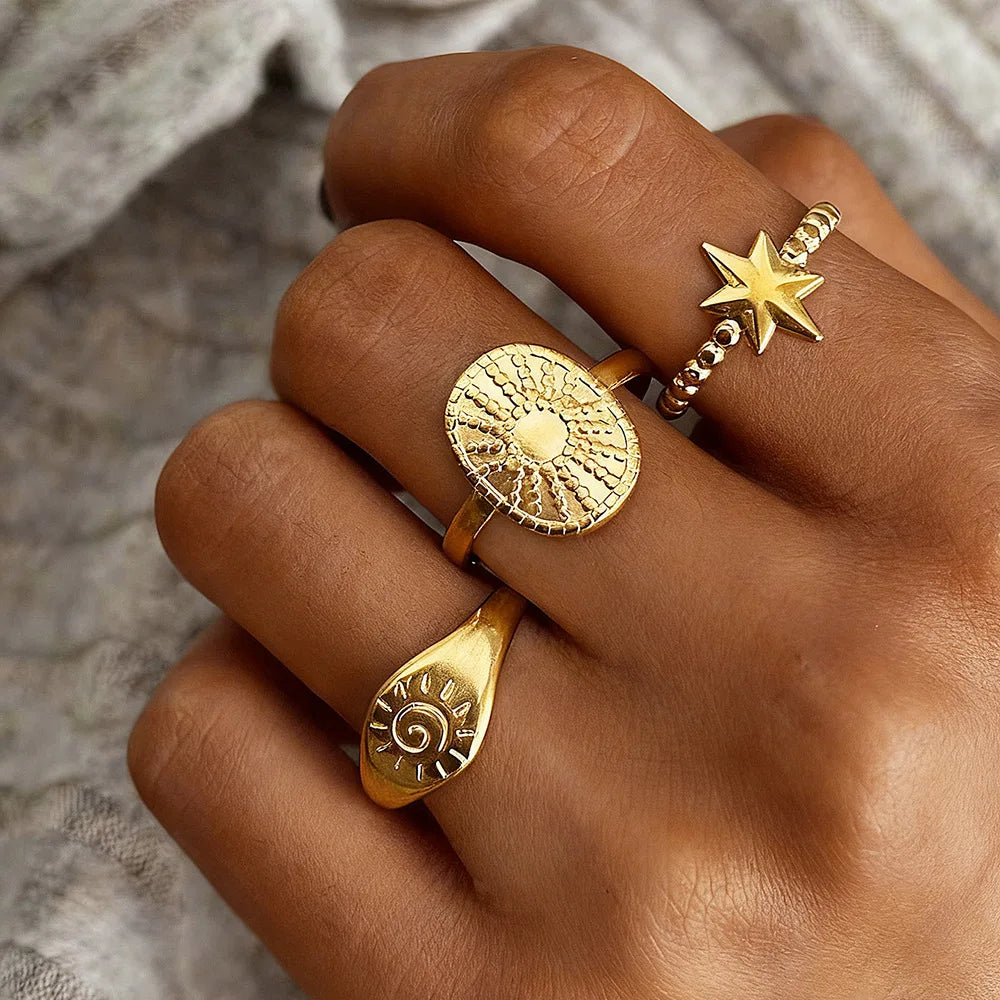 3Pcs/Set Stainless Steel Rings for Women Men Vintage Geometric Vortex Star Open Rings Set Advanced Design Jewelry Gifts - Image 1