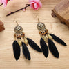 Boho Feather Tassel Earrings Elegant Antique Alloy Carved Wood Bead Leaf Dangling Earrings Women Party Jewelry - Image 10