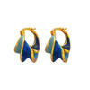 Enamel Blue Color Metal Texture Small Hoop Earrings for Women Gold Plated Statement Ear Buckle Creative Jewelry Gifts - Image 6