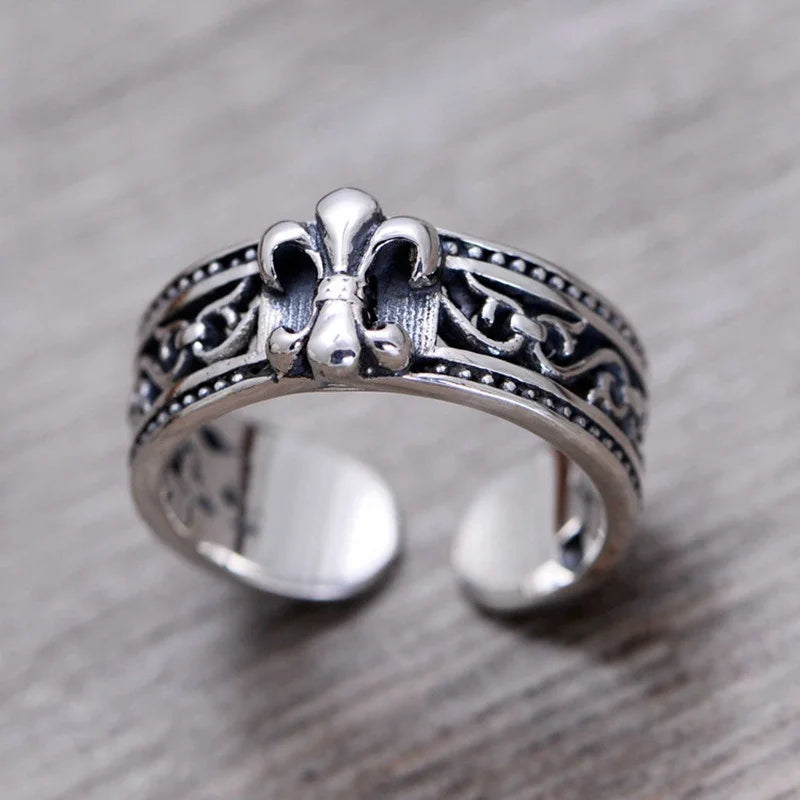 Vintage Crusader Flower Anchor Couple Resizable Rings for Women Men Gothic Punk Hip Hop Jewelry - Image 1