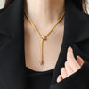 316L Stainless Steel Snake-Chain Necklace with Small Stone Pendant - Image 4