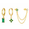 3PCS Four Zircon Flower Hoop Earring Set For Women Stainless Steel Double Stud Chain Tassel Huggie Piercing Jewelry - Image 9