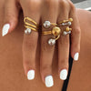 Minimalist Gold Color Plated Stainless Steel Double tone Line Hollow Steel Ball Ring Personality Statement Stackable - Image 2