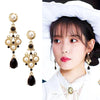 Baroque Water Drop Green Crystal Earrings French Court Style Blue Rhinestone Pearl No Pierced Ear Clips for Women's Gifs - Image 5