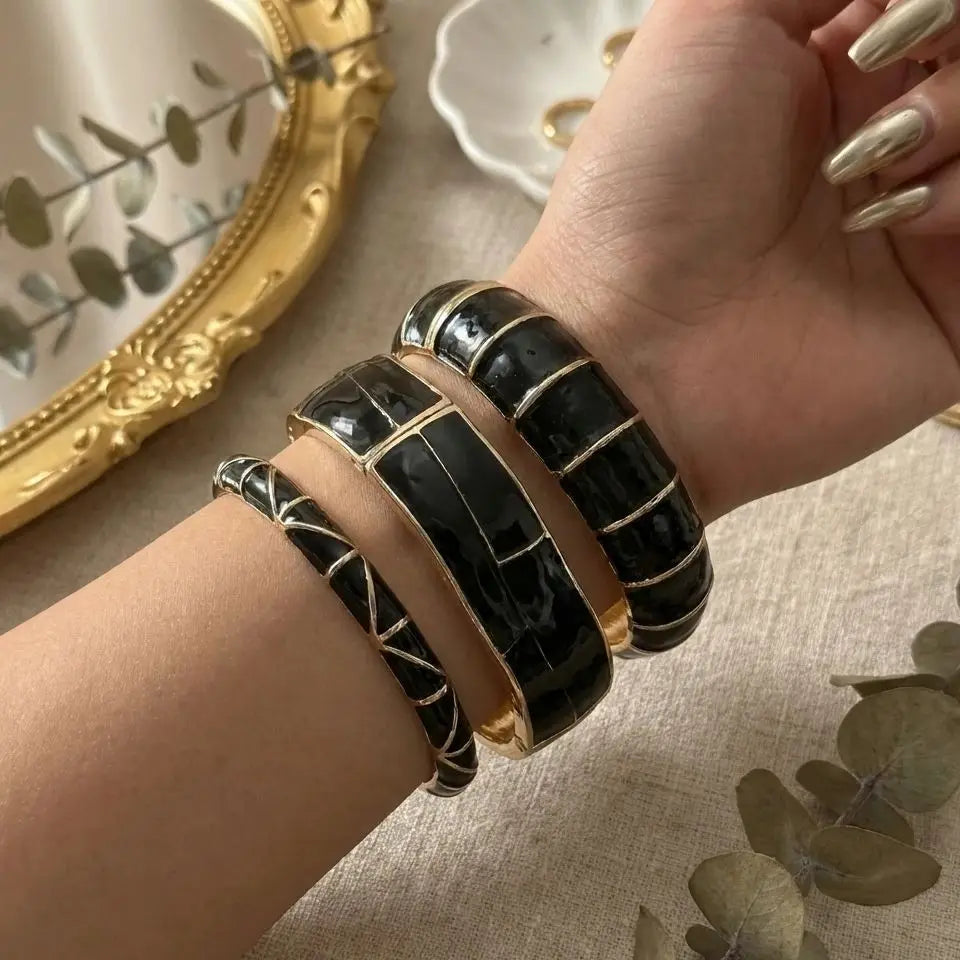 Vintage Punk Black Dripping Oil Metal Enamel Bangles For Women Geometric Wide Chunky Cuff Bracelets Party Aesthetic Jewelry - Image 1