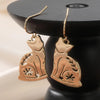 Vintage Hand Craved Hollowed Cat Shaped Dangle Earrings for Women's Golden Plated Festival Jewelry Accessories - Image 2