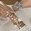 Elegant Enamel Flower Open Cuff Bracelet For Women Gold Plated Metal Pink White Blue Floral Bangles Beach Party Vacation Jewelry - Image 19