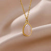 Oval Colorful Stone Necklace For Women Stainless Steel Gold Color Green Opal Stone Pendant Necklace Aesthetic Jewelry Gif - Image 12