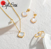 Shell Imitation Pearl Necklace Earring Ring Jewerly Set for Women Girl Stainless Steel Valentine's Day Gift - Image 1