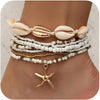 Summer Ankle Bracelet Set for Women, Gold Plated Boho Bead Adjustable Anklet, Hawaiian Beach Shell Starfish Foot Jewelry Gifts - Image 1