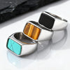 Men's Square Stone Ring,Stainless Steel Turquoise Tiger Eye Stone Ring,Silver Color Thumb Ring Signet Ring Gift - Image 2