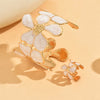 2Pcs Gold Flower Enamel Jewelry Set for Women Adjustable Cuff Bangle Ring Elegant Summer Beach Vacation Gift - Image 4