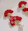 Chinese Style Good Luck Red Fan Earrings For Women Folding Fan Pearl Asymmetric Tassel Earring Girls Christmas Year Jewelry - Image 6