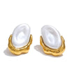 Stainless Steel Gold Plated Baroque Pearls Jewelry Set Wedding Party Necklace Ring Bracelet - Image 19
