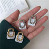 Korea Acrylic Resin Geometric Square Hanging Stud Earrings Hollow Metal Earrings Jewelry Gift - Image 6