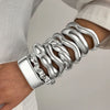8Pcs Y2K Punk Silver Bangle Set Twist Wave Irregular Chunky Open Cuffs Hip Hop Street Teen Stackable Wrist Jewelry Gift - Image 2