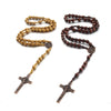 Handmade Wood Beads Rosary Necklace For Women Men Crucifix Cross Pendant Long braided Rope Chain Religious Prayer Jewelry - Image 6