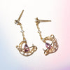 Hollow Moon Earring For Women Cute Gold-plated Pink Water Drop Zircon Heart Stud Earrings Aesthetic Jewelry Gift - Image 2