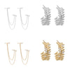 Korean Gold Color Double Chain Ear Piercing Earrings for Women Boho Zircon Stud Earrings Jewelry - Image 2