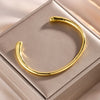 Open Stainless Steel Bracelet with Pearl Look and Water Drop Stone Accents - Image 7