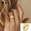 Star Stamp Ring for Women, Gold Color Stainless Steel Signet Round Ring with CZ Stone, Chic Minimalist Heavy Ring - Image 1