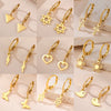 Stainless Steel Gold Color Pendant Hoop Earrings Heart Hexagon Snake Cross Butterfly Flower Bird Jewelry Gift - Image 1
