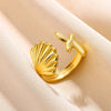 Seashell and Starfish Open Ring in 316L Stainless Steel Adjustable - Image 3