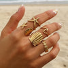 Stainless Steel Shell Starfish Open Ring Set for Women Exaggeration 5Pcs Adjustable Rings Retro Stackable Jewelry Gift - Image 2