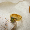 Chunky Striped Ring with Square Crystal in Gold-Tone - Image 2
