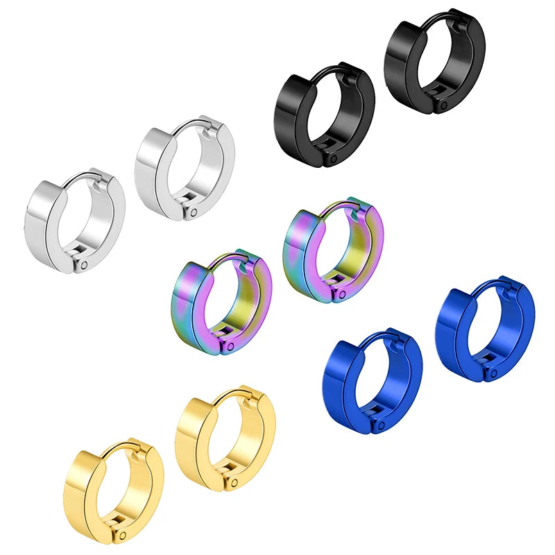 1/5 Pairs Men Women Punk Rock Stainless Steel Huggie Ear Circle Earring Piercing Push-Back Ear Buckle Gothic Jewelry - Image 1