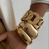 Shixin Punk Exaggerated Smooth Gold Color Wide Chain Spring Bangle Women HipHop Metal Geometric Cuff Bracelet Unisex Men Jewelry - Image 3