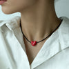 Long Black Braided Cord Ceramic Heart Pendant Necklace Niche Retro Minimalist Elegant Choker for Women - Image 1