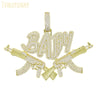 Iced Out Bling CZ Gun Pendant Necklace Cubic Zirconia Letter Steppa Charm Men Hip Hop Jewelry - Image 8