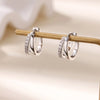 Double Circle Hoop Earrings for Women Simple Crystal Zirconia Stainless Steel Piercing Earring Jewelry - Image 2