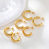 Three Pieces Set High-polished Stainless Steel C-shaped Earrings for Women, Minimalist Gold Plated Hoop Earrings - Image 3