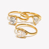 Wave Drop Round Zircon Ring Minimalist 316L Stainless Steel Women's Rings Gold Plated Accessories - Image 1