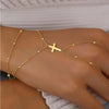 Metal Double Layer Cross Connected Finger Ring Bracelet for Women Simple Gold Color Bead Link Chain Hand Bangles Jewelry - Image 1