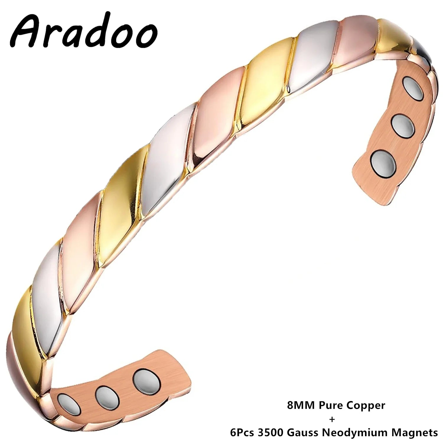 Copper Bracelet for Women Ultra Strength Magnetic Cuff Bangle Delicate Tricolor Braided Design Jewelry Gift - Image 1