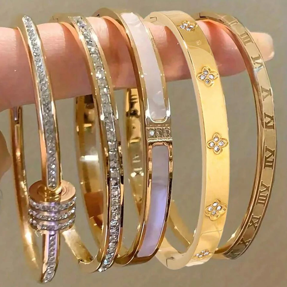 5/1pcs Sparkling Zirconia Inlaid Stainless Steel Bracelet Set for Women Stackable Bangles Jewelry Gift - Image 1