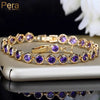 Pera Design Gold Color Round Shape Purple Cubic Zirconia Stone Charm Link Bracelets Wedding Jewelry for Women - Image 1