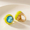 Vintage Flower Enamel Design Dome Ring Statement Stainless Steel Chunky Rings Gold Plated Big Sparkling Stone Ring for Women - Image 5