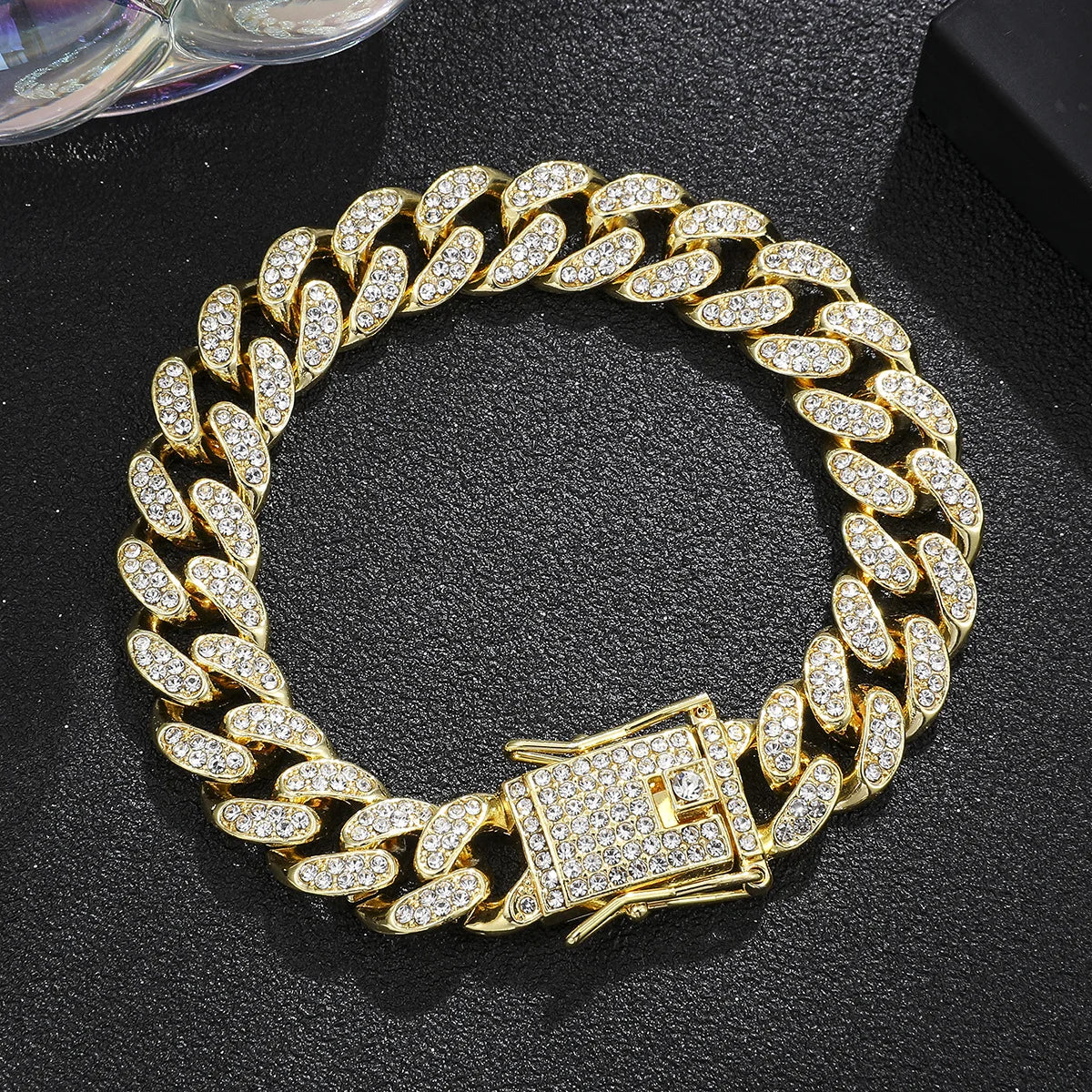 Men’s Hip-Hop Curved Cuban Chain Bracelet 14mm Width Chain Hiphop Bracelet - Image 1