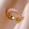 Colorful Cubic Zirconia Open Ring in Gold-Tone Stainless Steel - Image 2