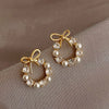 Minimalist Round Bow Knot Earrings For Women Temperament Rhinestone Imitation Pearl Stud Earrings Party Wedding Jewely E - Image 7