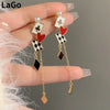 Modern Jewelry Silver Needle Sweet Korean Temperament Splicing Color Tassel Earrings For Women Accessories - Image 1