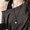 Metal Geometric Droplet Stone Bead Pendant Adjustable Black Leather Rope Long Sweater Chain Necklaces Jewelry Accessories - Image 3