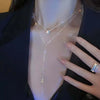 Shiny Crystal Y-Shaped Tassel Necklace for Women Silver Color Zircon Double Layered Necklace Wedding Jewelry - Image 2