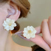 White Acrylic Flower Women's Stud Earrings Folded Florals Korean Sweet Petals Irregular Female Earrings - Image 6